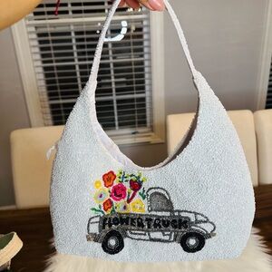 T.J.Maxx White Flower Truck Embroidered Bag